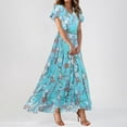 thumbnail image 1 of Huankd Spring Dresses for Women 2025 - Floral Chiffon Short Sleeve Flowy Trendy Maxi Dress Sky Blue L, 1 of 7