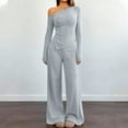 thumbnail image 1 of Huankd Spring Two Piece Sets for Women 2026 Off Shoulder Tops Long Pants Knit Matching Lounge Set Airport Travel Outfits Light Gray 2XL, 1 of 5