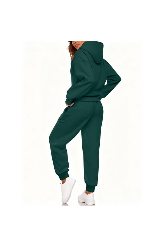 Sweat Set for Women, Sweatsuits Women 2 Piece Outfit, Fleece Matching Sets Dark Green XL