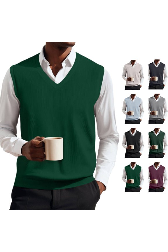 Sweater Vest Men V Neck Business Casual Sweaters Sleeveless Knitwear Knitted Pullover Formal Vest Top 2026 Dark Green L