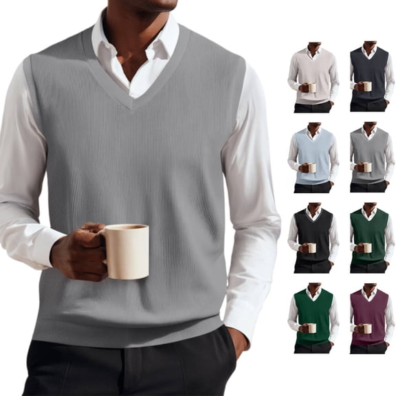 Huankd Sweater Vest Men V Neck Business Casual Sweaters Sleeveless Knitwear Knitted Pullover Formal Vest Top 2026 Gray 5XL