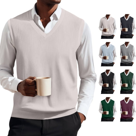 Huankd Sweater Vest Men V Neck Business Casual Sweaters Sleeveless Knitwear Knitted Pullover Formal Vest Top 2026 Light Gray XL