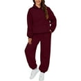thumbnail image 1 of Huankd Sweatsuits Women 2 Piece Outfit Comfort Fleece Oversized Hoodie Jogger Sweatpants Set Athleisure Matching Sweat Sets Wine 2XL, 1 of 5