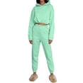 thumbnail image 1 of Huankd Sweatsuits for Women Set 2 Piece Tracksuits Outfits Casual Long Sleeve Crop Hoodie Jogger pants Matching Sets Green M, 1 of 6