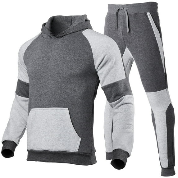 Huankd Track Suits for Men Set Workout Long Sleeve Hoodies and Sweatpants Jogging Suits Baggy Y2k Activewear Sports Dark Gray 2XL