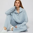 thumbnail image 1 of Huankd Two Piece Outfits Half Zip Sweatshirt Sweatsuit Lounge Sets for Women Matching Set Wide Leg Sweatpant Tracksuit Light Blue XL, 1 of 6