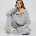 thumbnail image 1 of Huankd Two Piece Outfits Half Zip Sweatshirt Sweatsuit Lounge Sets for Women Matching Set Wide Leg Sweatpant Tracksuit Light Gray 2XL, 1 of 7