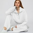 thumbnail image 1 of Huankd Two Piece Outfits Half Zip Sweatshirt Sweatsuit Lounge Sets for Women Matching Set Wide Leg Sweatpant Tracksuit White 2XL, 1 of 5