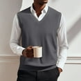 thumbnail image 1 of Huankd V Neck Sweater Vest Casual Men Sleeveless Slim Fit Knit Pullover Sweaters Solid Color Lightweight Spring Jumper Tops Gray L, 1 of 5