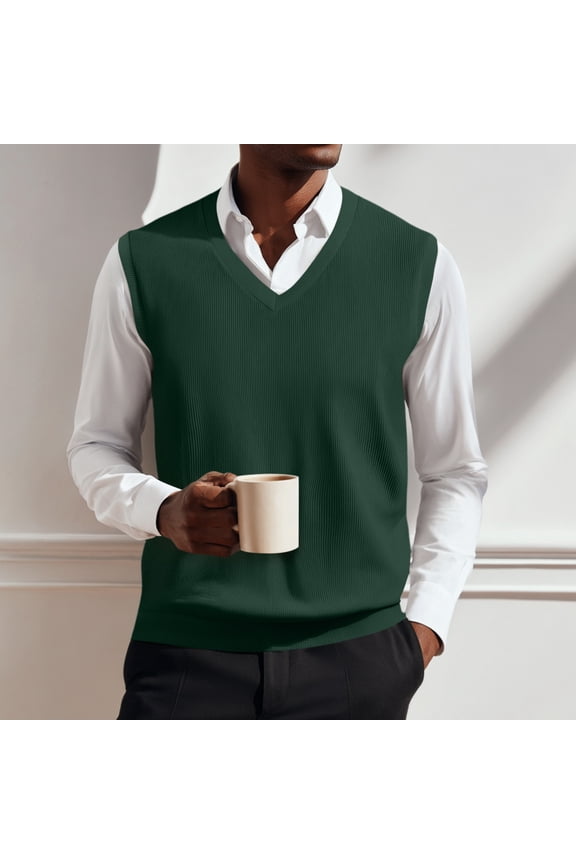 V Neck Sweater Vest Casual Men Sleeveless Slim Fit Knit Pullover Sweaters Solid Color Lightweight Spring Jumper Tops Green 5XL