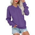 thumbnail image 1 of Huankd V Neck Sweatshirt Women with Pockets Casual Plain Comfort Hoodless Hoodies Cozy Fleece Pullover Sweatshirts No Hood Purple L, 1 of 6