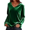 thumbnail image 1 of Huankd Velvet Tops for Women Long Sleeve V Neck Loose Fit Casual Dressy Blouses Fall Winter 2025 Soft Velour Shirts Green M, 1 of 7