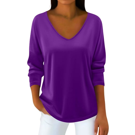 Huankd Velvet Tops for Women Loose Fit Dressy Casual Velvet Shirts V Neck Cute Top Long Sleeve Womens Elegant Blouses Purple M