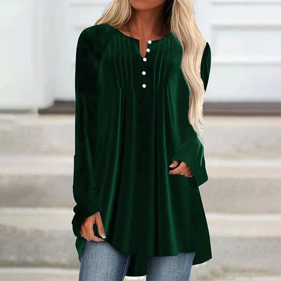 Huankd Velvet Tops for Women Pleated Button Dwon Dressy Casual Loose Blouse Tops for Holiday Party Green M