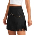 thumbnail image 1 of Huankd Western Cowgirl Fringe Skirt,High Waisted Mini Suede Skirts,Country Concert Rave Festival Booty Tassel Bottoms Black S, 1 of 5