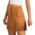 thumbnail image 1 of Huankd Western Cowgirl Fringe Skirt,High Waisted Mini Suede Skirts,Country Concert Rave Festival Booty Tassel Bottoms Light Brown S, 1 of 5