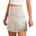 thumbnail image 1 of Huankd Western Cowgirl Fringe Skirt,High Waisted Mini Suede Skirts,Country Concert Rave Festival Booty Tassel Bottoms White S, 1 of 5