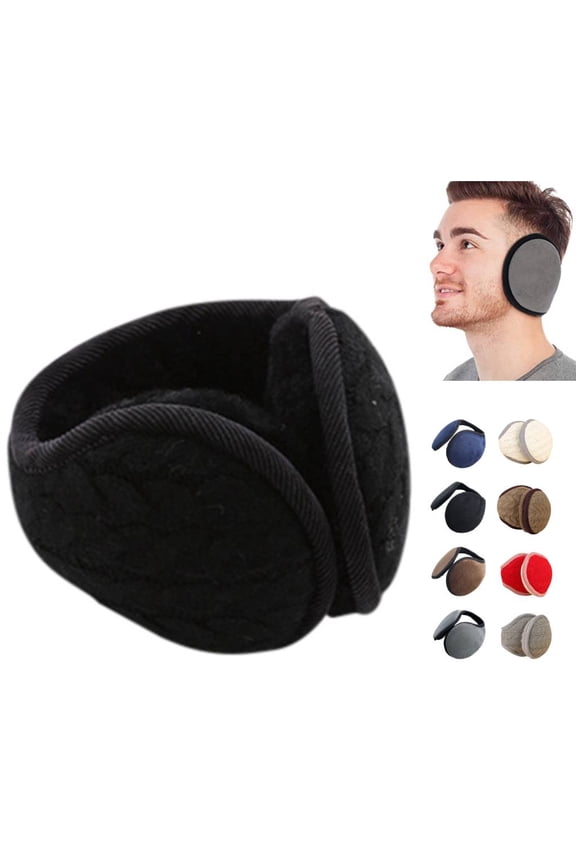Winter Ear Warmers Muffs, Fluffy Foldable Behind the Head, Adjustable Earmuffs for Running Skiing Black L
