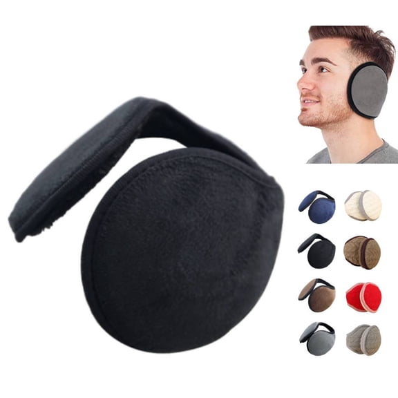 Huankd Winter Ear Warmers Muffs, Fluffy Foldable Behind the Head, Adjustable Earmuffs for Running Skiing Black L