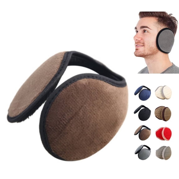 Huankd Winter Ear Warmers Muffs, Fluffy Foldable Behind the Head, Adjustable Earmuffs for Running Skiing Brown L