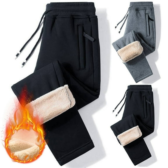 Huankd Winter Pants for Men Heavyweight Sherpa Fleece Lined Jogger Sweatpants with Zipper Pockets Drawstring Active Sweat Pants Black M