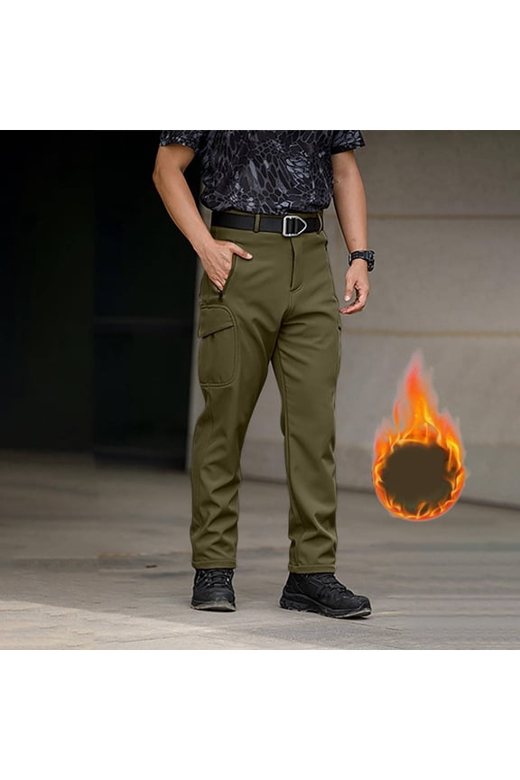 Winter Tactical Pants for Men Fleece Lined Water Resistant Work Cargo Pants Thermal Cold Weather Hiking Army Green 2XL
