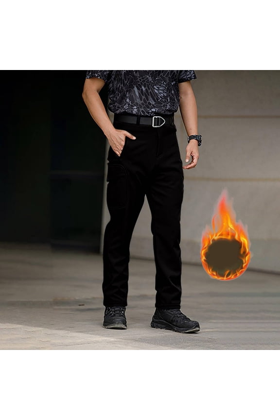 Winter Tactical Pants for Men Fleece Lined Water Resistant Work Cargo Pants Thermal Cold Weather Hiking Black M