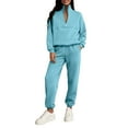 thumbnail image 1 of Huankd Women Quarter Zip Pullover Sweatsuits And Sweatpants Two Piece Set Long Sleeve Sweatshirt Winter Tracksuit Mint Green 2XL, 1 of 4