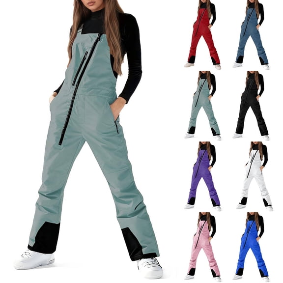 Huankd Women Ski Bib Snowboard Pants Snow Overalls Waterproof Windproof Insulate Warm Winter Gray M