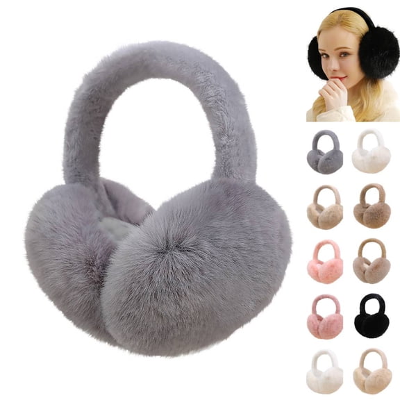 Huankd Women Winter Earmuffs Girl Ski Adjustable Ear Covers for Cute Ear Warmer Outdoor Earmuff Fleece Lining Gray L