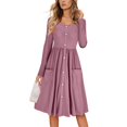 thumbnail image 1 of Huankd Women's Boat Neck Button Down Skater Dress with Pockets Purple Pink XL, 1 of 5