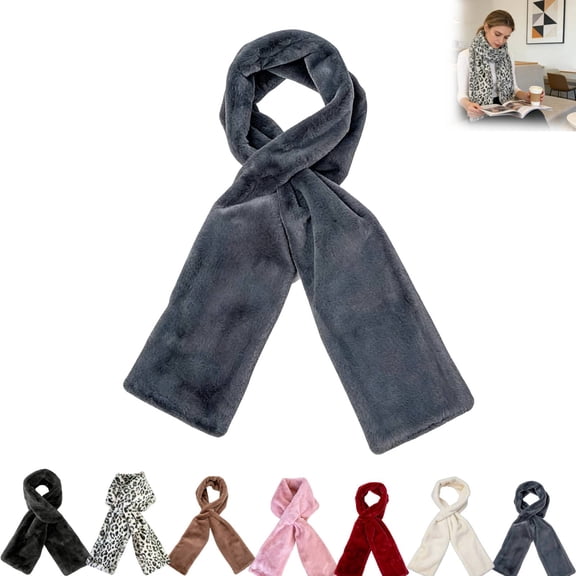 Huankd Women's Pocket Scarf Faux Fur Pull Through Cozy Scarf with Hidden Zipper Winter Fuzzy Neck Warmer Hands Free Storage Phone Gray One Size