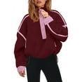thumbnail image 1 of Huankd Women's Sherpa Fleece Pullover Half Zip Oversized Sweatshirt with Pockets Soft Warm Fuzzy Jacket for Fall Winter Wine S, 1 of 4