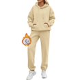 thumbnail image 1 of Huankd Womens 2 Piece Outfits Lounge Hoodie Oversized Sweatshirt Jogger Sweatpants Y2K Tracksuit Sweatsuit Set Spring Clothes Khaki 2XL, 1 of 5