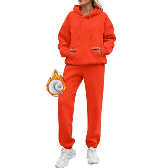 Huankd Womens 2 Piece Outfits Lounge Hoodie Oversized Sweatshirt Jogger Sweatpants Y2K Tracksuit Sweatsuit Set Spring Clothes Saffron 2XL