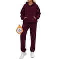 thumbnail image 1 of Huankd Womens 2 Piece Outfits Lounge Hoodie Oversized Sweatshirt Jogger Sweatpants Y2K Tracksuit Sweatsuit Set Spring Clothes Wine L, 1 of 5