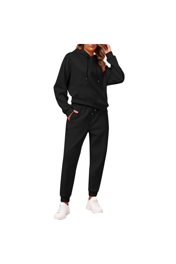 Womens 2 Piece Outfits Lounge Hoodie Sweatsuit Sets Plus Size Fall Fashion Clothes Airport Travel Pants Tracksuits Black M