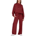 thumbnail image 1 of Huankd Womens 2 Piece Outfits Sweatsuit Set 2026 Spring Drawstring Sweatshirt Wide Leg Sweatpant Lounge Set Tracksuit Wine L, 1 of 3