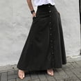 thumbnail image 1 of Huankd Womens A Line Midi Skirt Vintage Button Down Swing Skirt High Waisted Slit Pleated Skirt with Pockets Black M, 1 of 4