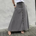 thumbnail image 1 of Huankd Womens A Line Midi Skirt Vintage Button Down Swing Skirt High Waisted Slit Pleated Skirt with Pockets Gray XL, 1 of 4