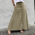 thumbnail image 1 of Huankd Womens A Line Midi Skirt Vintage Button Down Swing Skirt High Waisted Slit Pleated Skirt with Pockets Green S, 1 of 4