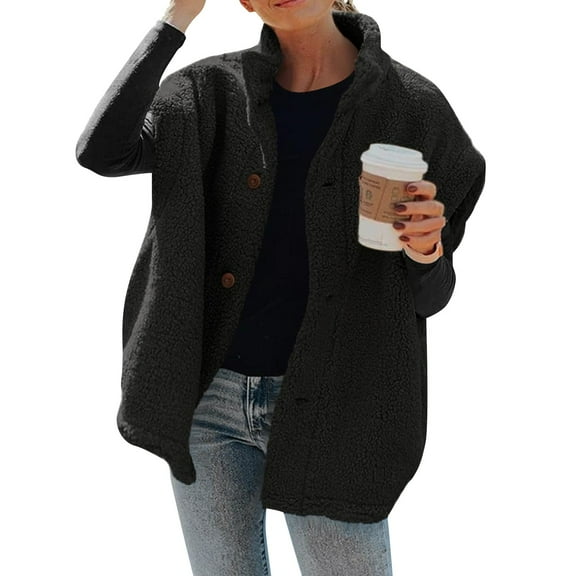 Huankd Womens Fuzzy Fleece Vest Casual Oversized Warm Button Down Sherpa Vest Jacket with Pockets Black S