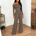 thumbnail image 1 of Huankd Womens Lounge Set 2 Piece off Shoulder Long Sleeve Matching Sets Coffee S, 1 of 5
