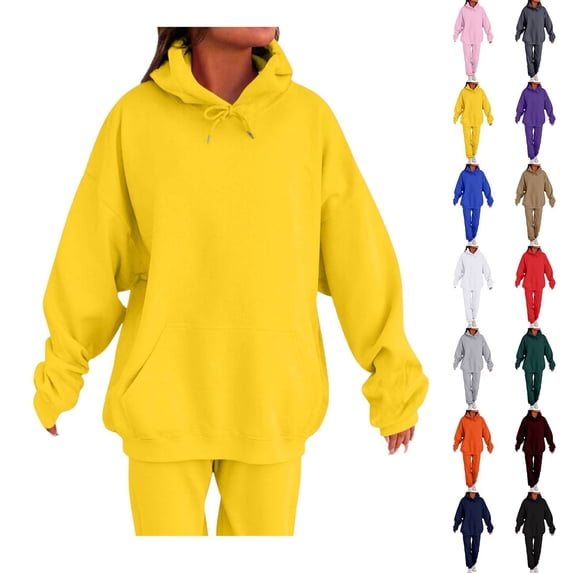 Huankd Womens Plus Size 2 Piece Jogger Set Cozy Oversized Fleece Sweatsuit for Lounge and Casual Wear White S