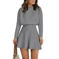 thumbnail image 1 of Huankd Womens Skirt 2 Piece Sweater Set Long Sleeve Crewneck Sweaters Pleated Mini Skirt Knit Lounge Sets Gray S, 1 of 5