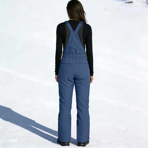 Huankd Womens Snow Bib Waterproof Insulated Overalls Winter Athletic Ski Pants Windproof Ripstop Warm Snowboarding Snowsuit Navy 2XL