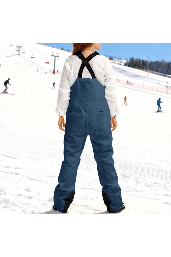 Womens Snow Bibs Insulated Waterproof Windproof Snow Pants Plus Size Baggy Ski Pants Skiing Clothes Snowboard Pants Navy 2XL