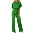 thumbnail image 1 of Huankd Womens Summer Casual Short Sleeve Pants Suit Beach Vacation Romper Belted Dressy Wedding Guest Jumpsuit Jumper Green 2XL, 1 of 5