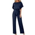 thumbnail image 1 of Huankd Womens Summer Casual Short Sleeve Pants Suit Beach Vacation Romper Belted Dressy Wedding Guest Jumpsuit Jumper Navy XL, 1 of 5
