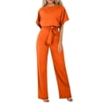 thumbnail image 1 of Huankd Womens Summer Casual Short Sleeve Pants Suit Beach Vacation Romper Belted Dressy Wedding Guest Jumpsuit Jumper Orange L, 1 of 5